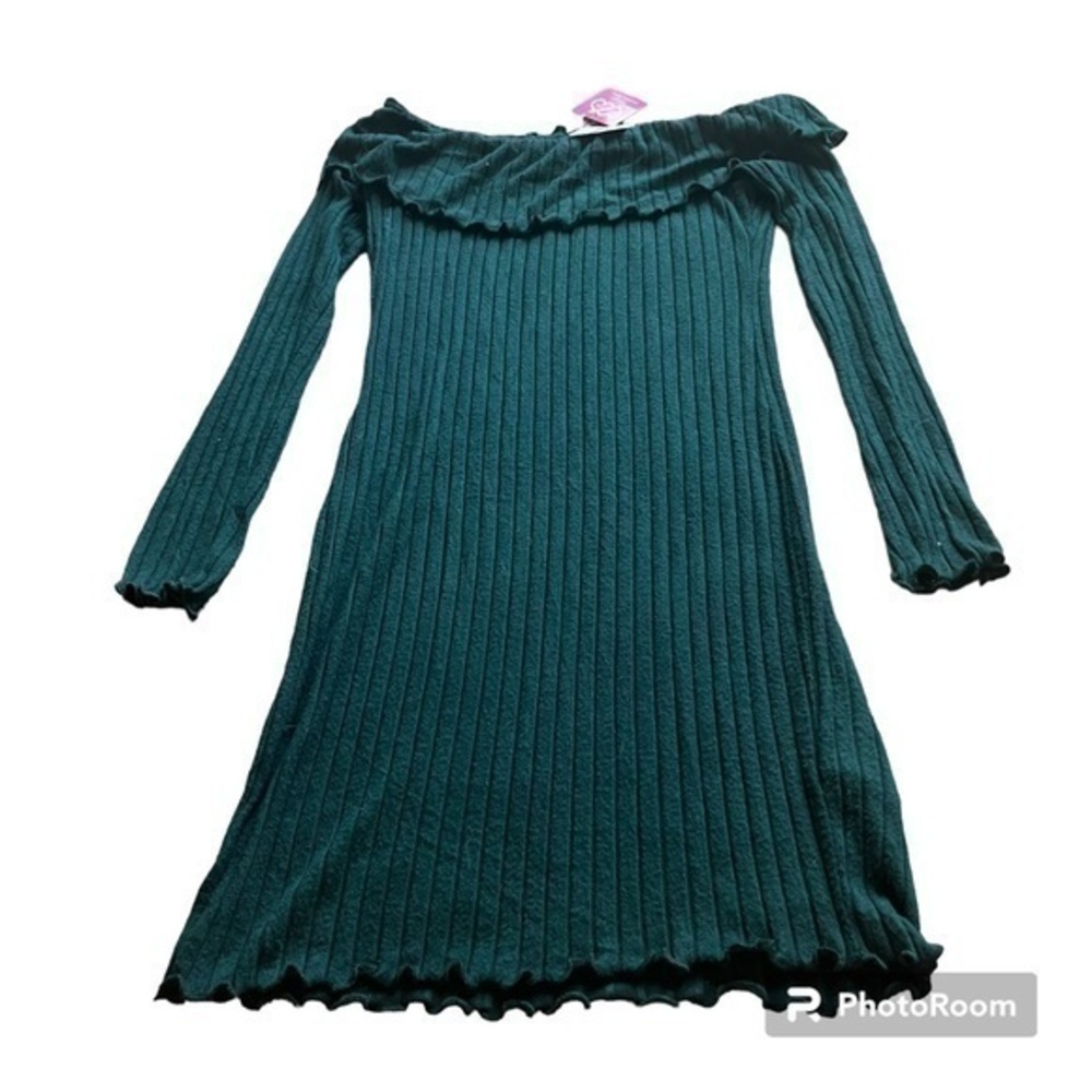 NWT Heart Hips Emerald Green Off Shoulder Ribbed Sweater Dress Medium - Picture 2 of 9